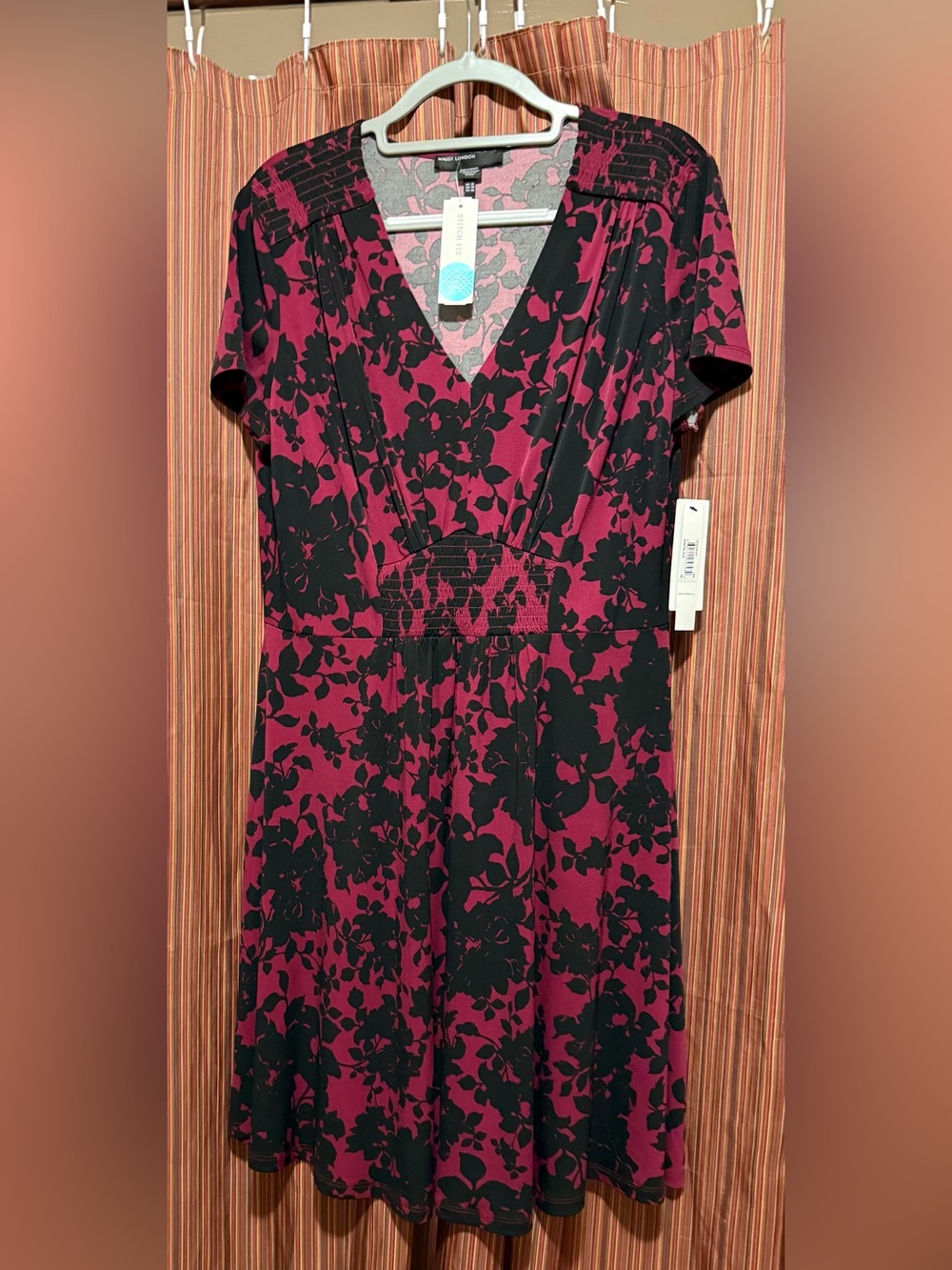 NWT Maggy London Nikola Knit Dress Wine/Burgundy & Black Floral, sz 16 Stitchfix